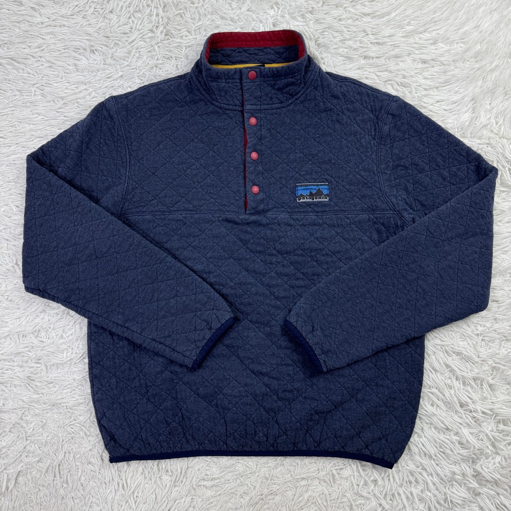 Patagonia Jacket Mens Medium Blue Diamond Quilt Snap-T Pullover Organic Cotton M